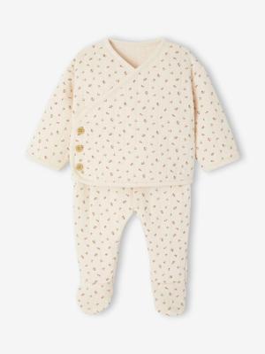 Gewatteerde set vest + broek met voetjes volledig bedrukt rozen