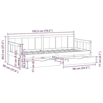 Slaapbank met lades 90x190 cm massief grenenhout