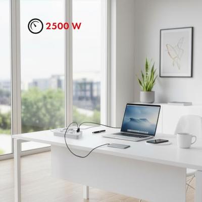 Maclean stekkerdoos, 6-polige verlengkabel + 4xUSB, 110-240V AC 50/60Hz, 2,1A max 2500W, 1,5 m, wit, MCE389 W