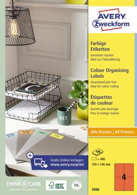 Etiket Avery Zweckform 3456 105x148mm A6 rood 400stuks Etiket Avery Zweckform 3456 105x148mm A6 rood 400stuks