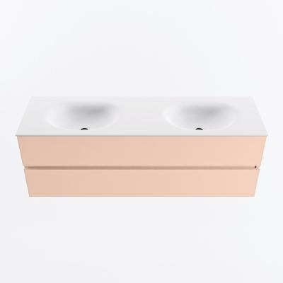MONDIAZ VICA 150cm badmeubel onderkast Rosee 2 lades. Wastafel MOON dubbel zonder kraangat, kleur Talc.