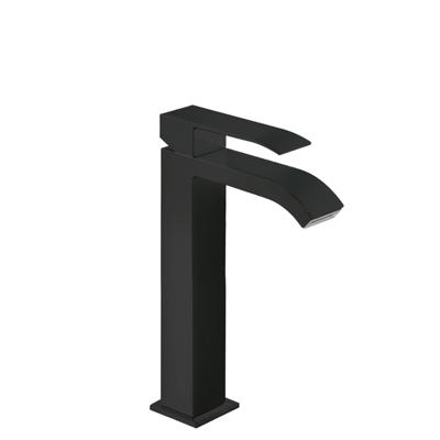 Wastafelmengkraan Tres Cuadro Exclusive 1-Hendel Uitloop Gebogen Hoog met Waterval Vierkant Mat Zwart