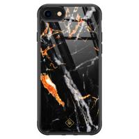 iPhone SE 2020 glazen hardcase - Marmer zwart oranje - thumbnail