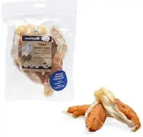 Beeztees hondensnack konijnenoren gevuld met kip voordeelverpakking 250g