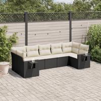 7-delige Loungeset met kussens poly rattan zwart - thumbnail