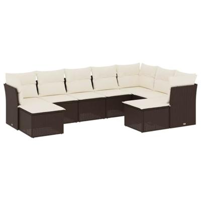 9-delige Loungeset met kussens poly rattan bruin