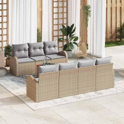 Tuinbankenset met opslag 8 pcs Beige en Licht Grijs poly rattan