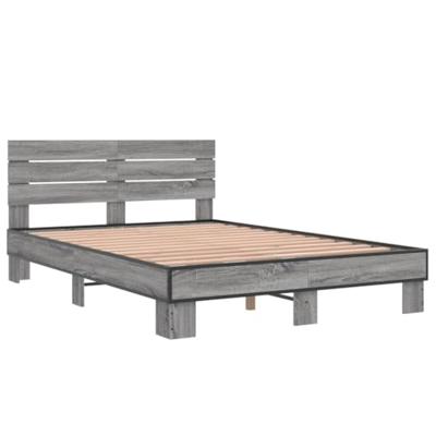 Bedframe bewerkt hout metaal grijs sonoma eiken 140x200 cm