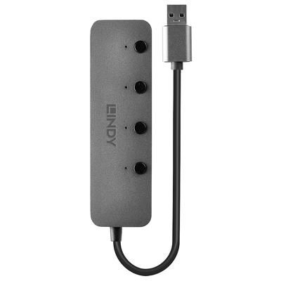 LINDY 4 Port USB 3.0 Hub mit Ein-/Ausschaltern 43309 USB-hub 4 poorten USB-A USB 3.0 5 GBit/s Individueel schakelbaar Grijs