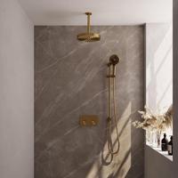 BRAUER Stripe Thermostatische Inbouw Regendouche - drukknoppen - 25cm douchekop - plafondarm - 3-standen handdouche - doucheslang - geïntegreerde glijstang - goud geborsteld PVD 5-GG-435 - thumbnail