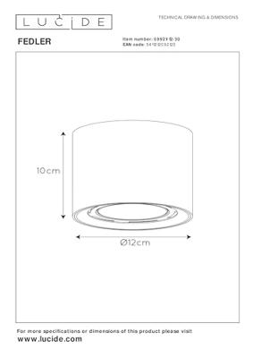 Lucide FEDLER - Plafondspot - Ø 12 cm - LED Dim to warm - GU10 (ES111) - 1x12W 2200K/3000K - Zwart Lucide FEDLER - Plafondspot - Ø 12 cm - LED Dim to warm - GU10 (ES111) - 1x12W 2200K/3000K - Zwart