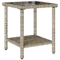 Tuinbank met tafel en kussens L-vormig poly rattan lichtgrijs - thumbnail