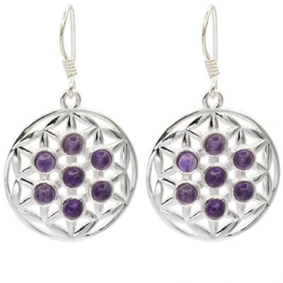 Zilveren Oorbellen Amethist Bloem des Levens - 925 Sterling Zilveren Oorbellen Amethist Bloem des Levens - 925 Sterling