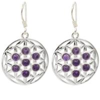 Zilveren Oorbellen Amethist Bloem des Levens - 925 Sterling - thumbnail