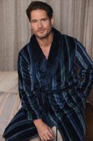 Fleece gestreepte heren badjas - thumbnail