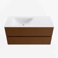 MONDIAZ VICA 100cm badmeubel onderkast Rust 2 lades. Wastafel CLOUD links 1 kraangat, kleur Talc. - thumbnail