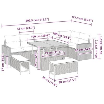 Tuinbankenset 9 pcs Zwart poly rattan