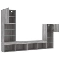 4-delige Tv-wandmeubelset met LED bewerkt hout grijs sonoma - thumbnail