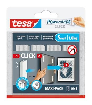 tesa Powerstrips CLICK Small 16x 2 stuks (l x b) 60 mm x 20 mm Inhoud: 16 paar tesa Powerstrips CLICK Small 16x 2 stuks (l x b) 60 mm x 20 mm Inhoud: 16 paar
