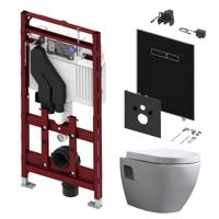 Tece 400 Toiletset met Geurafzuiging - Inbouw WC Hangtoilet Wandcloset Daley - Elektronische sen-Touch Bedieningsplaat Zwart - thumbnail