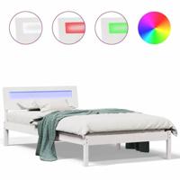 Bedframe met LED -striplichten met hoofdeinde Wit 75 x 190 cm Grenenhout - thumbnail