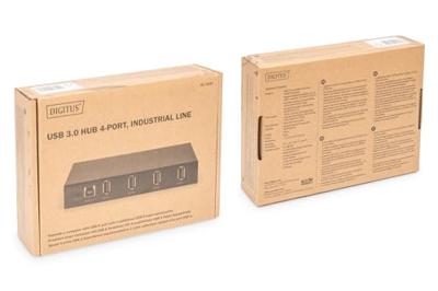 DIGITUS industriële 4-poorts USB-hub - 4x USB-A - USB 3.0-5 Gbps - USB SuperSpeed - 15 kV ESD-bescherming - DIN-rail montage - Zwart