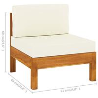 Middenbanken 2 st met crèmewitte kussens massief acaciahout - thumbnail