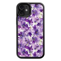iPhone 12 zwarte case - Floral violet - thumbnail