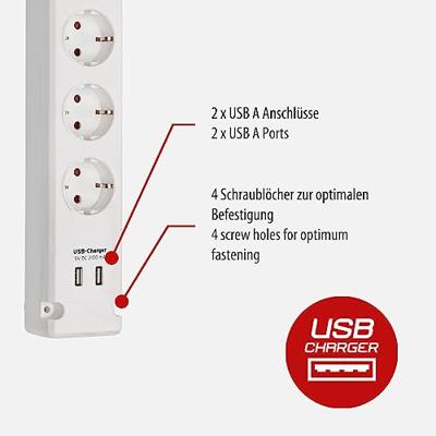 Brennenstuhl bremounta-stekkerstrip 5-voudig met 2 USB-laadbussen (connector USB met schakelaar en 3 m kabel) - 1150660325 - thumbnail