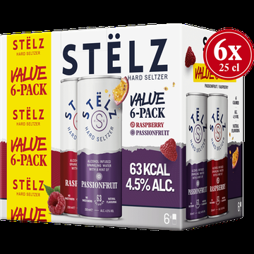 STËLZ Hard Seltzer Raspberry / Passionfruit Voordeelpack 6 x 250ML bij Jumbo