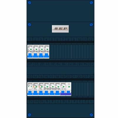 SEP 7 groepenkast 7 installatieautomaat 16A 30mA + kookgroep B16 2 aardlekschakelaars CHB24 230V