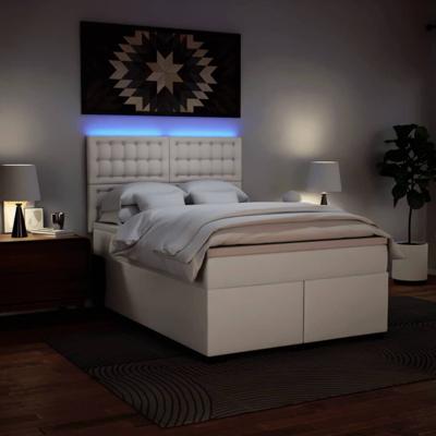 Boxspring met matras kunstleer wit 140x200 cm - thumbnail