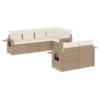 7-delige Loungeset met kussens poly rattan beige - thumbnail