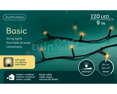Lumineo Basic LED Snoer voor Buiten 120 LEDs 900 cm Soft Gold Licht Zwart