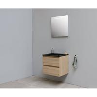 On-Line Badkamermeubelset - 60 cm - Voorgemonteerd - Ladestructuur - Acryl Wastafel - zonder Kraangat - Spiegel met LED-Verlichting - Eiken - thumbnail