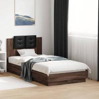 Bedframe met hoofdbord en LED bruin eikenkleur 90x190 cm - thumbnail