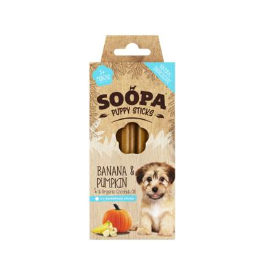 Soopa Puppy Sticks met banaan & pompoen hondensnack (100 gr) Per 5 Soopa Puppy Sticks met banaan & pompoen hondensnack (100 gr) Per 5