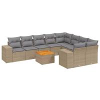 10-delige Loungeset met kussens poly rattan beige - thumbnail