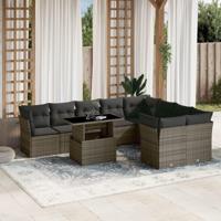 10-delige Loungeset met kussens poly rattan grijs - thumbnail