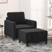 Fauteuil met voetenbank 60 cm fluweel zwart - thumbnail