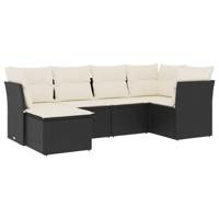 6-delige Loungeset met kussens poly rattan zwart - thumbnail