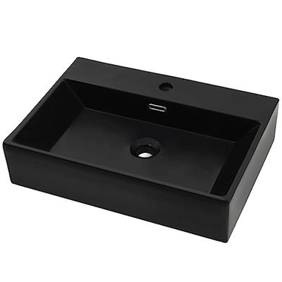 VidaXL Wastafel met kraangat 76x42,5x14,5 cm keramiek zwart