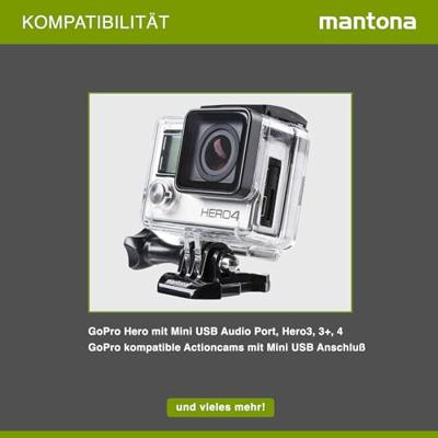 Mantona Lavalier Microfoon voor GoPro 3/3+/4, Lavalier-condensatormicrofoon, 2,8 m, mini-USB-stekker, GoPro 3 3+ 4