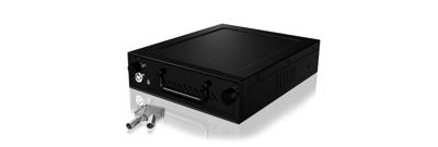 Icy Box IB-148SSK-B Wissellijst voor 2,5 inch (6,35 cm) en 3,5 inch (8,9 cm) SATA/SAS HDD/SSD geschikt voor 5,25 inch bay met ventilator, afsluitbaar, zwart