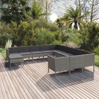 12-delige Loungeset met kussens poly rattan grijs - thumbnail