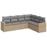 7-delige Loungeset met kussens poly rattan beige - thumbnail