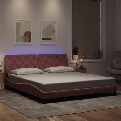 Bedframe met LED zonder matras fluweel roze 180x200 cm