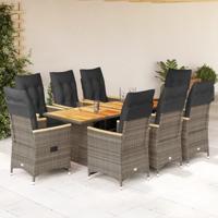 9-delige Bistroset met kussens poly rattan grijs - thumbnail