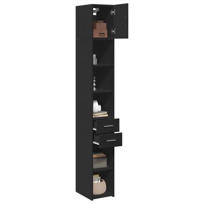 Opbergkast smal 30x42,5x225 cm bewerkt hout zwart - thumbnail