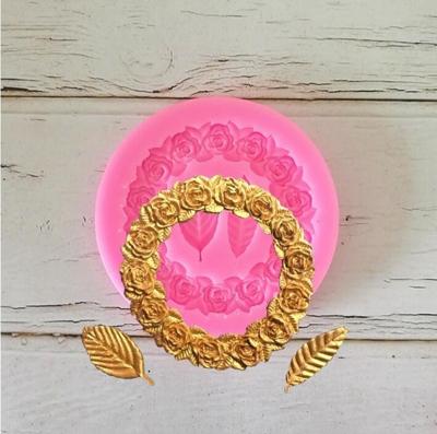 2 stuks Rose Garland Rose Leaf silicone fondant schimmel taart rand decoratie tool bakken lijm schimmel (roze)